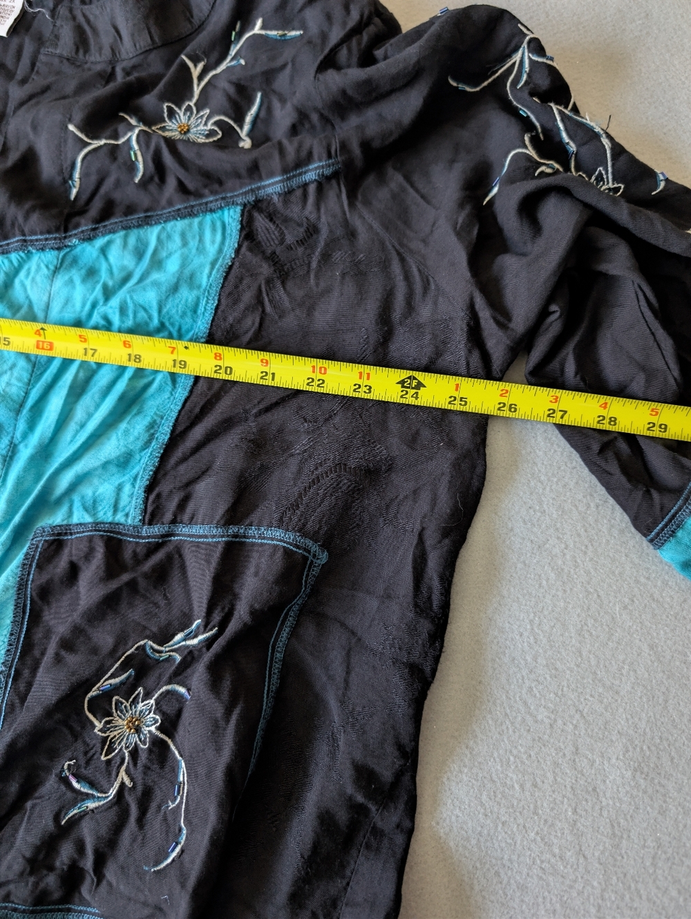 Vintage Beaded Patchwork Open Shirt Top 2X Black Teal Embroidered Artsy Boho image 10